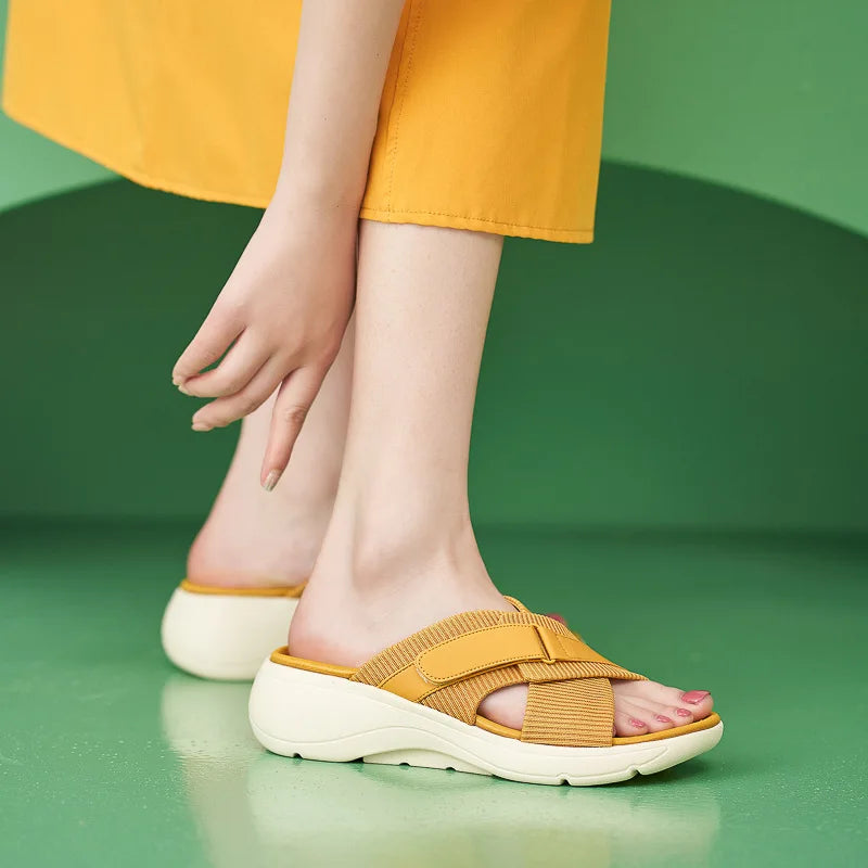 SIKETU Brand Fashion Women Shoes Cross Strap Platform Thick Leisure Wedge Slides Hook Loop Durable Lightweight Green Slipper