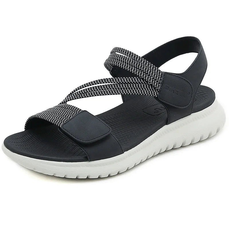SIKETU Brand Women Wedge Sandals Simple Adjustable Hook Loop Breathable Knit Strap Shoes Beach Outside Blue Leisure Platform 42