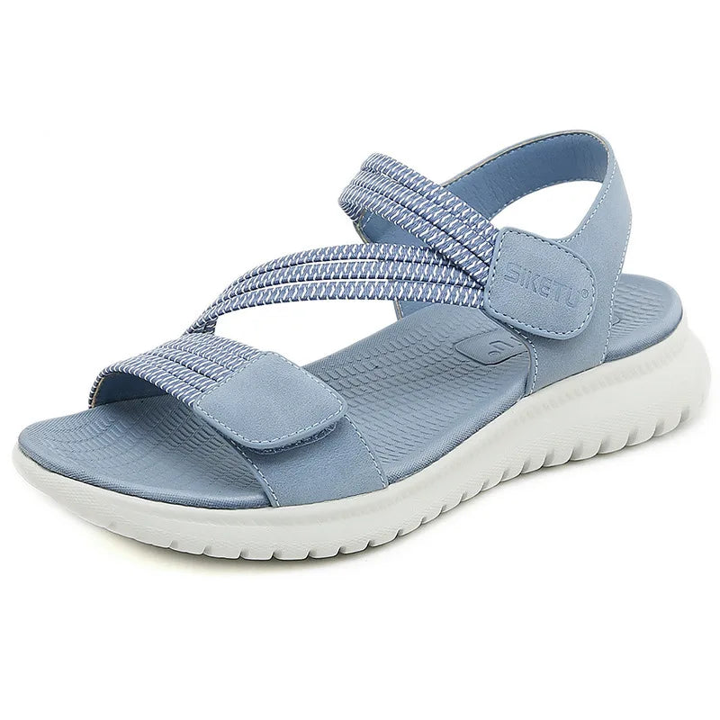SIKETU Brand Women Wedge Sandals Simple Adjustable Hook Loop Breathable Knit Strap Shoes Beach Outside Blue Leisure Platform 42
