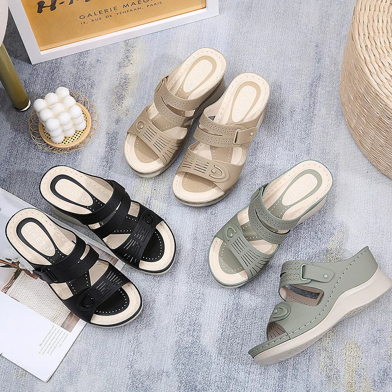 SIKETU Brand Summer Fashion 2025 Women Slippers Wedge Platform Beach Leisure Sewing Thread Anti-slide Shoes Outside Hollow Out