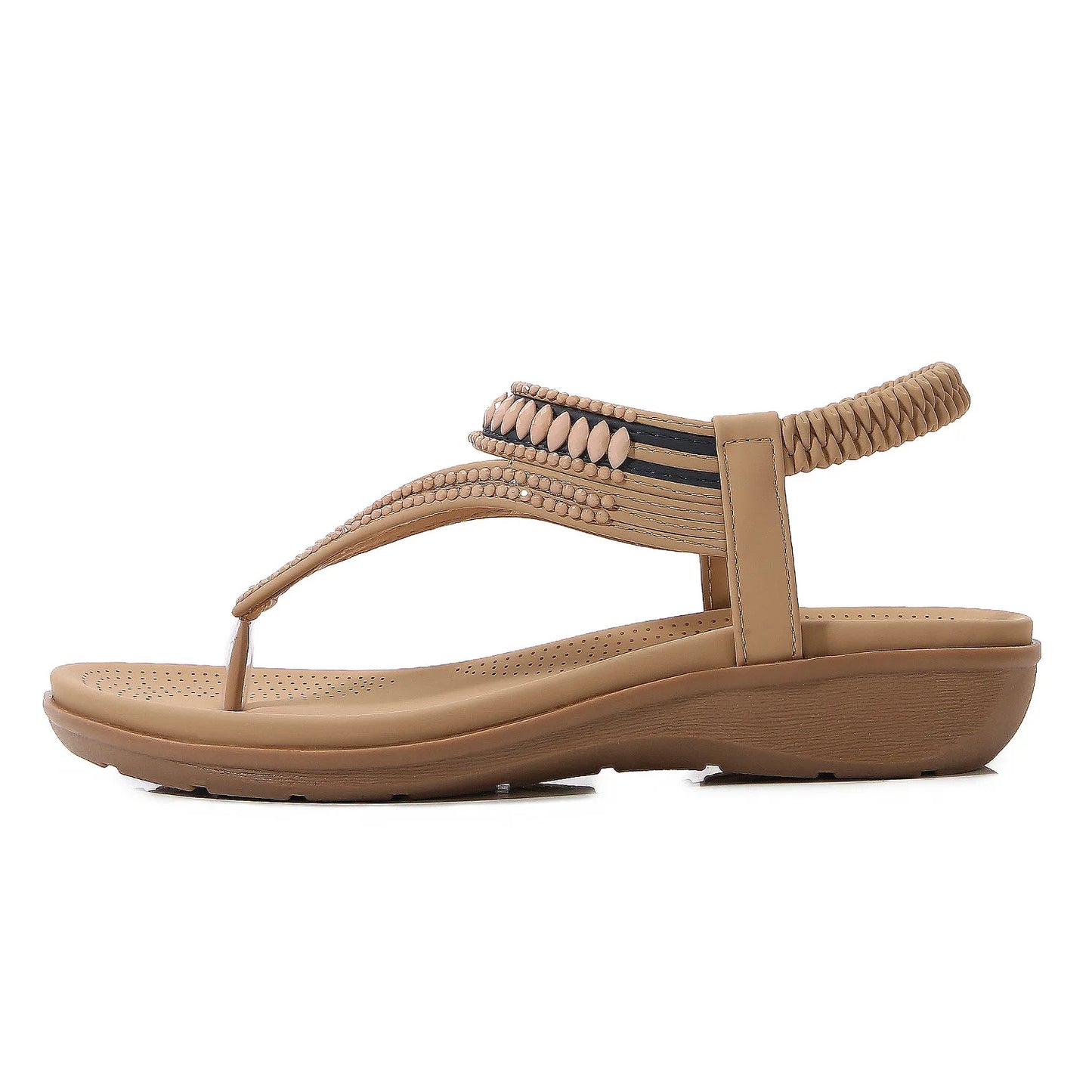 SIKETU Brand Stylish Summer Casual Women Wedge Clip Toe Sandals Beaded Jeweled Soft Sweet Shoes Platforms Elastic Band Tstrap 42