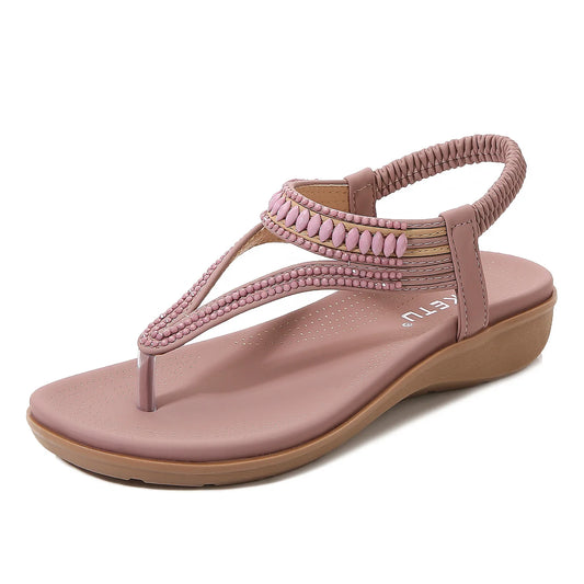 SIKETU Brand Stylish Summer Casual Women Wedge Clip Toe Sandals Beaded Jeweled Soft Sweet Shoes Platforms Elastic Band Tstrap 42