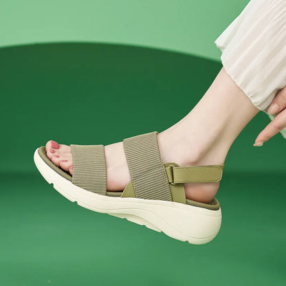 SIKETU Brand Summer Fashion Women Shoes Wedge Platform Sandal Hook Loop Round Toe Classic Simple Comfortable Office Girl Apricot