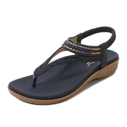 SIKETU Brand Stylish Summer Casual Women Wedge Clip Toe Sandals Beaded Jeweled Soft Sweet Shoes Platforms Elastic Band Tstrap 42