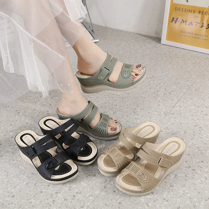 SIKETU Brand Summer Fashion 2025 Women Slippers Wedge Platform Beach Leisure Sewing Thread Anti-slide Shoes Outside Hollow Out