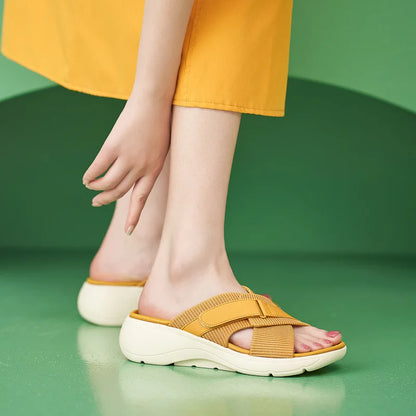 SIKETU Brand Fashion Women Shoes  Cross Strap Platform Thick Leisure  Wedge Slides Hook Loop Durable Lightweight Green Slipper