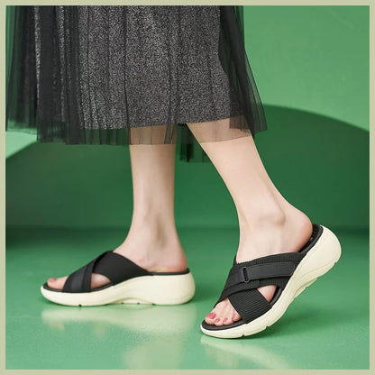 SIKETU Brand Fashion Women Shoes  Cross Strap Platform Thick Leisure  Wedge Slides Hook Loop Durable Lightweight Green Slipper