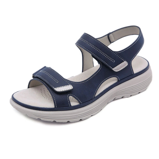 SIKETU Brand Hook Loop Sandals Women Summer Leather Light Leisure Wedge Platform Shoes Blue Girls Outside Anti-slide Apricot 42