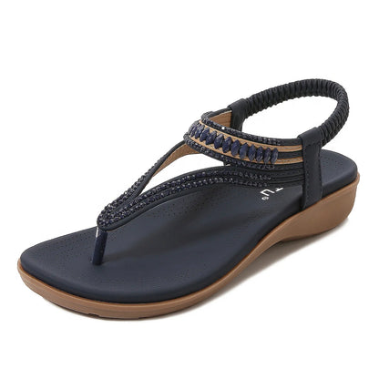 SIKETU Brand Stylish Summer Casual Women Wedge Clip Toe Sandals Beaded Jeweled Soft Sweet Shoes Platforms Elastic Band Tstrap 42