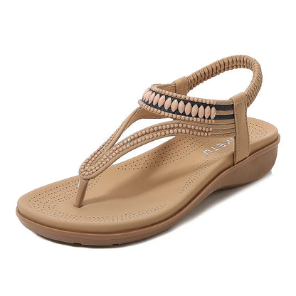 SIKETU Brand Stylish Summer Casual Women Wedge Clip Toe Sandals Beaded Jeweled Soft Sweet Shoes Platforms Elastic Band Tstrap 42