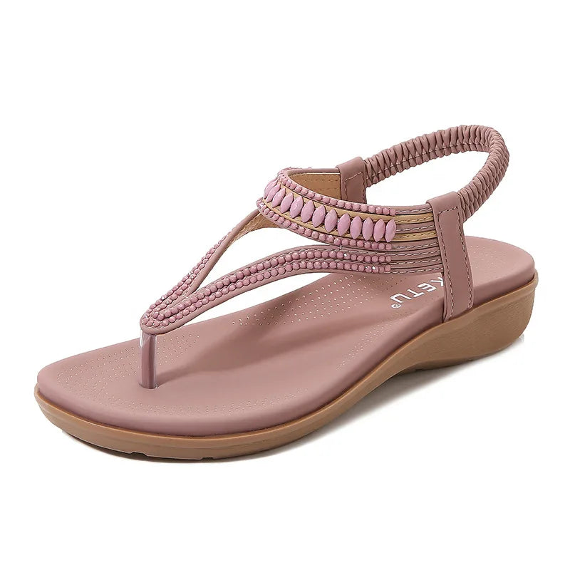 SIKETU Brand Stylish Summer Casual Women Wedge Clip Toe Sandals Beaded Jeweled Soft Sweet Shoes Platforms Elastic Band Tstrap 42