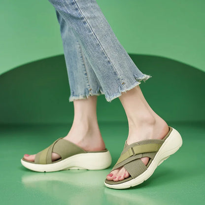SIKETU Brand Fashion Women Shoes  Cross Strap Platform Thick Leisure  Wedge Slides Hook Loop Durable Lightweight Green Slipper