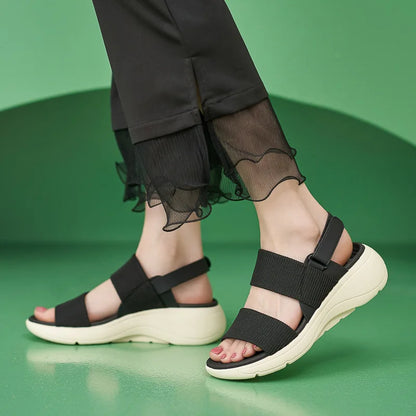 SIKETU Brand Summer Fashion Women Shoes Wedge Platform Sandal Hook Loop Round Toe Classic Simple Comfortable Office Girl Apricot