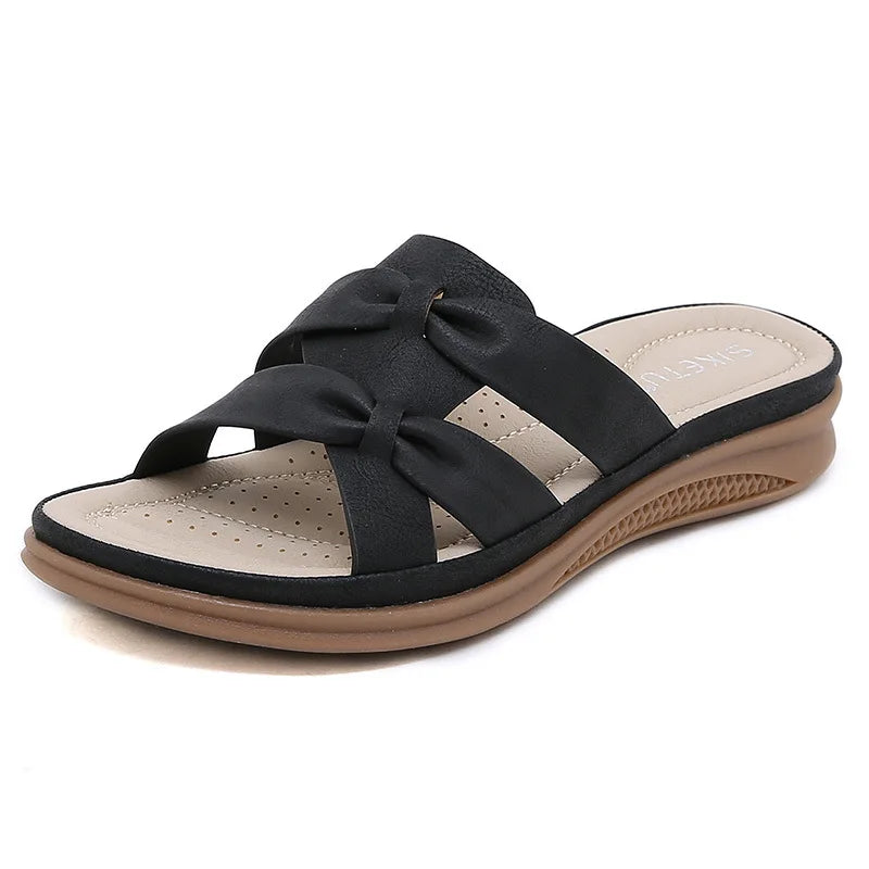 SIKETU Brand New Style Women Basic Solid Color Slippers Sweet Bowknot Novelty Korean Flat Heel Shoes Leisure Fashion Girls Black