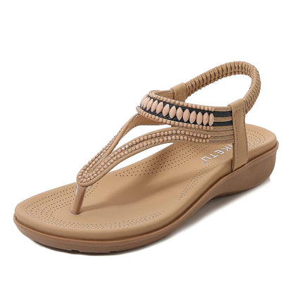 SIKETU Brand Stylish Summer Casual Women Wedge Clip Toe Sandals Beaded Jeweled Soft Sweet Shoes Platforms Elastic Band Tstrap 42