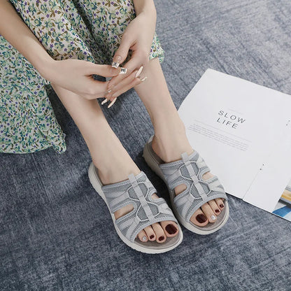 SIKETU Brand  Summer Fashion Women Slippers Solid Colors Light Patchwork Breathable Leisure Wedge Shoes Platform Anti-slide Gray