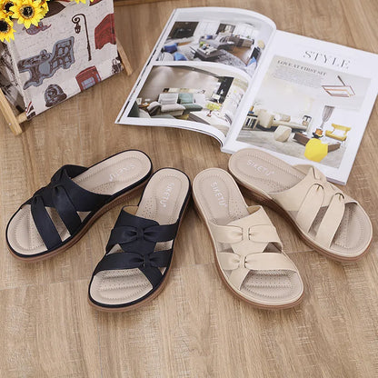 SIKETU Brand New Style Women Basic Solid Color Slippers Sweet Bowknot Novelty Korean Flat Heel Shoes Leisure Fashion Girls Black